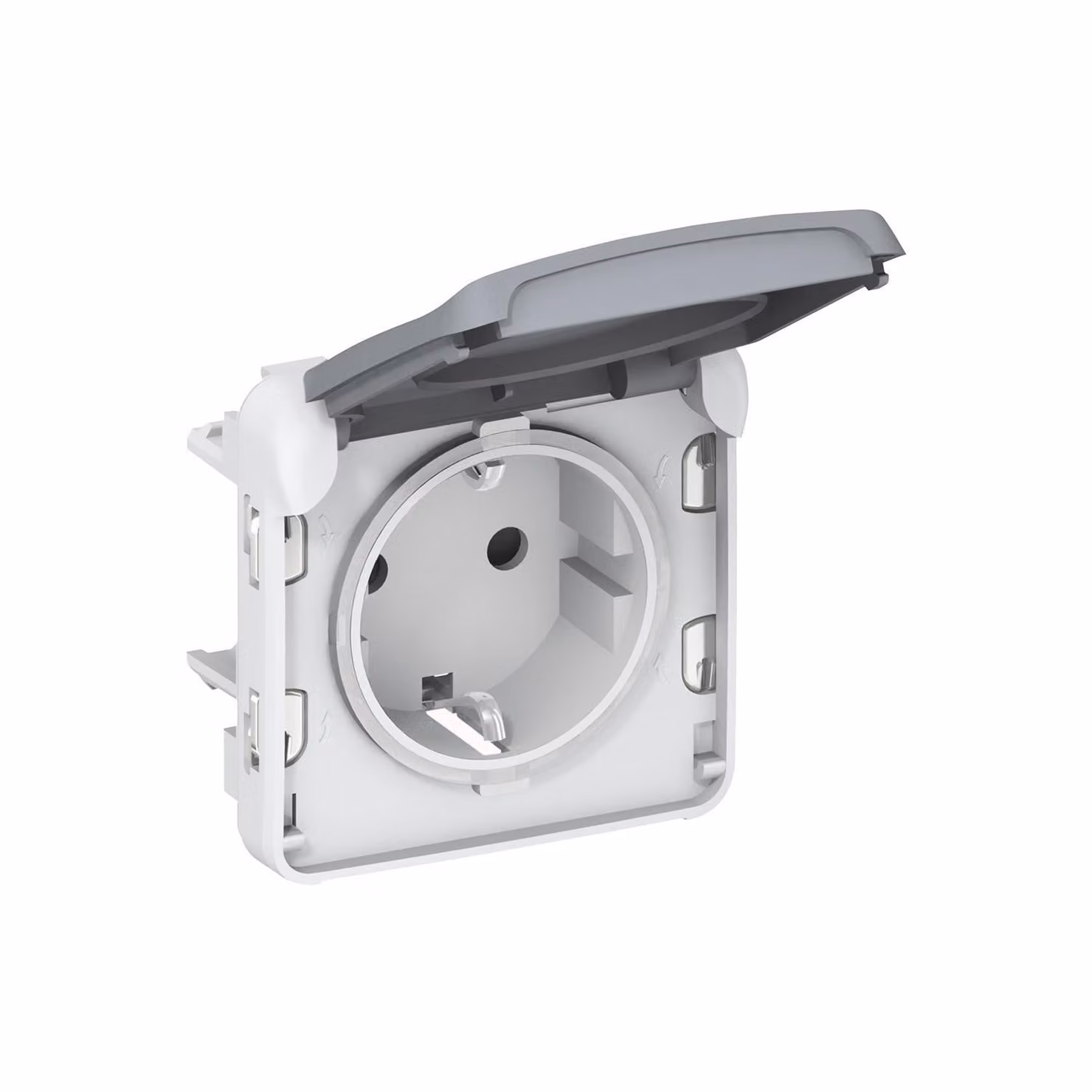 Prese di corrente Schuko, base a 2P+T, con protezione, marca LEGRAND, modello 069571, colore grigio