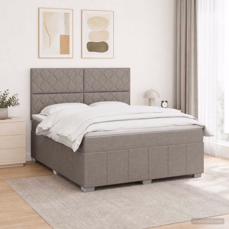 Letto box spring con materasso vidaXL in tessuto beige o grigio, L/P: 140 x 190 cm