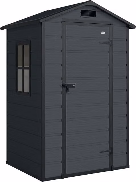 Casetta per attrezzi Outsunny con 2 ingressi, finestre e prese d'aria in PP e alluminio, L/P/H: 128 x 104 x 196 cm, Grigio Scuro