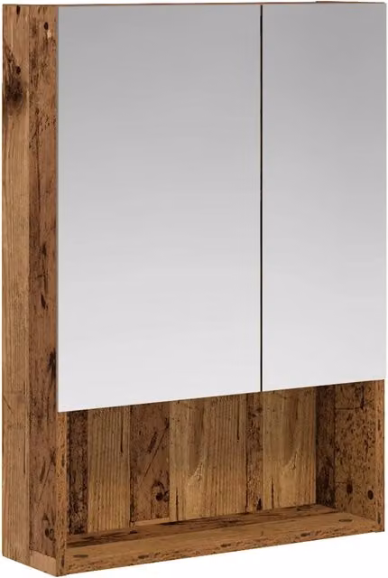 Mobiletto per specchio da bagno in legno marrone con specchio sulla porta e ripiani interni, modello moderno DESIGN IN, L 50 cm x P 14,5 cm x H 70 cm