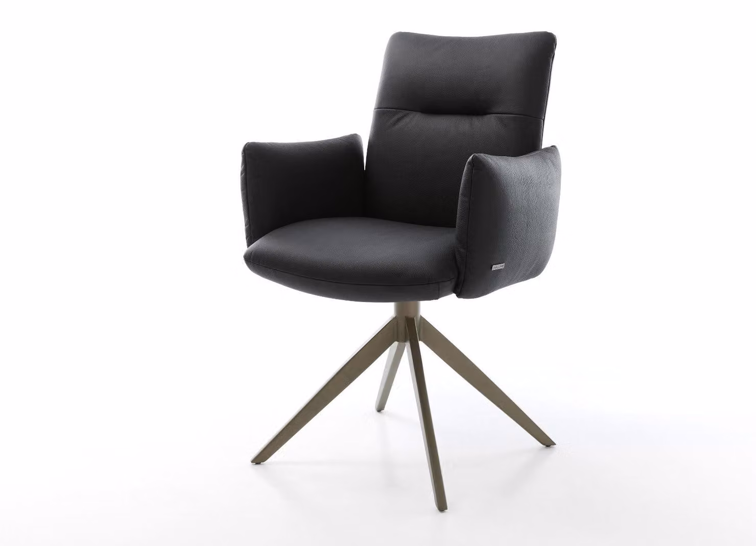 DELIFE Sedia girevole Jova-Flex con braccioli in vera pelle nera, base a croce larga, finitura effetto titanio, girevole a 360°, funzione oscillante, molleggiatura a sacco.