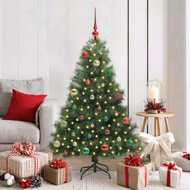 Albero di Natale artificiale moderno vidaXL verde con 150 LED luce bianca calda in PE e PVC, Altezza: 150 cm