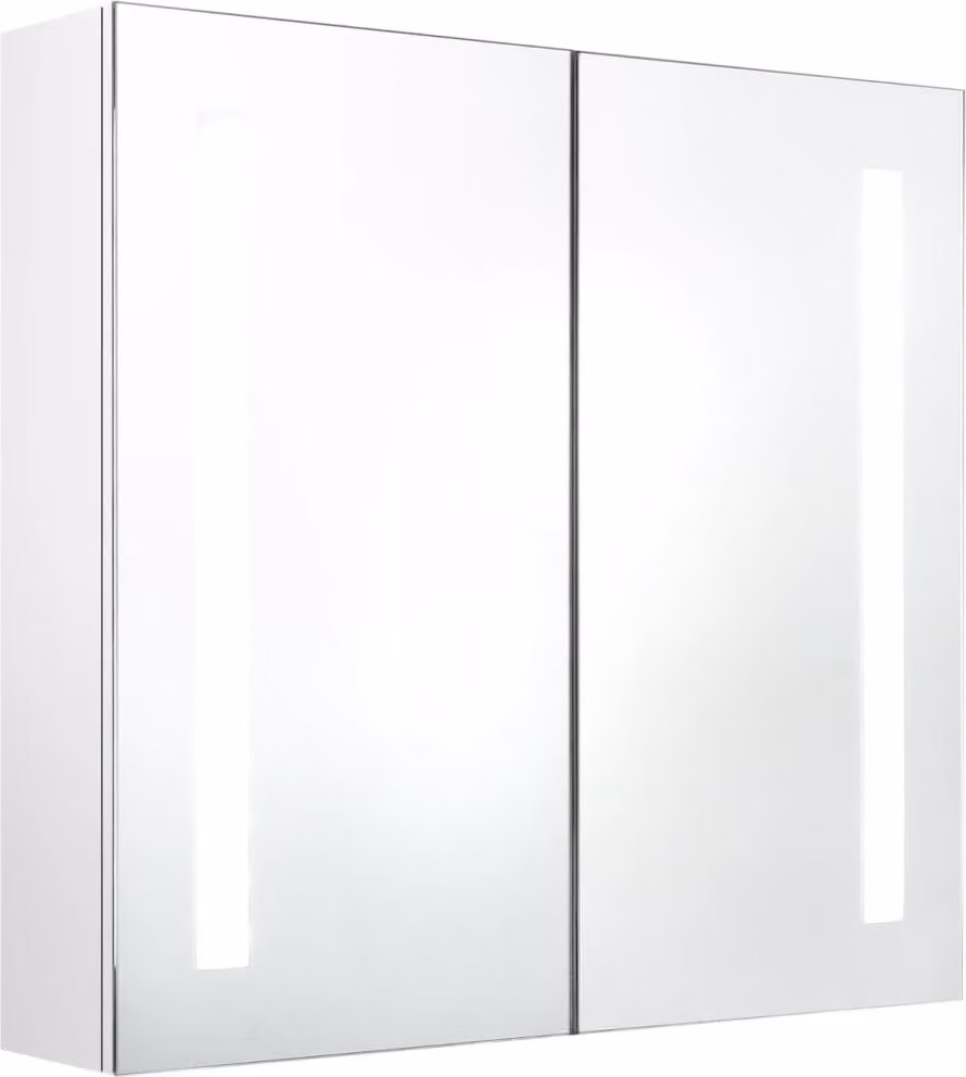 Armadietto Bagno con Specchio e LED Bianco Lucido 62x14x60 cm