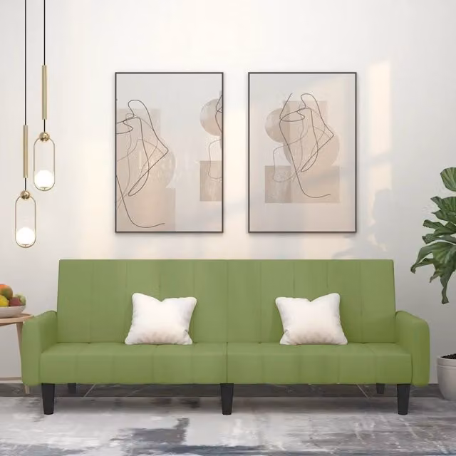 Divano Letto Click Clack vidaXL in Velluto Verde con Struttura in Legno Solido e Poggiatesta Regolabile, Dimensioni Letto: 90 x 190 cm – 1