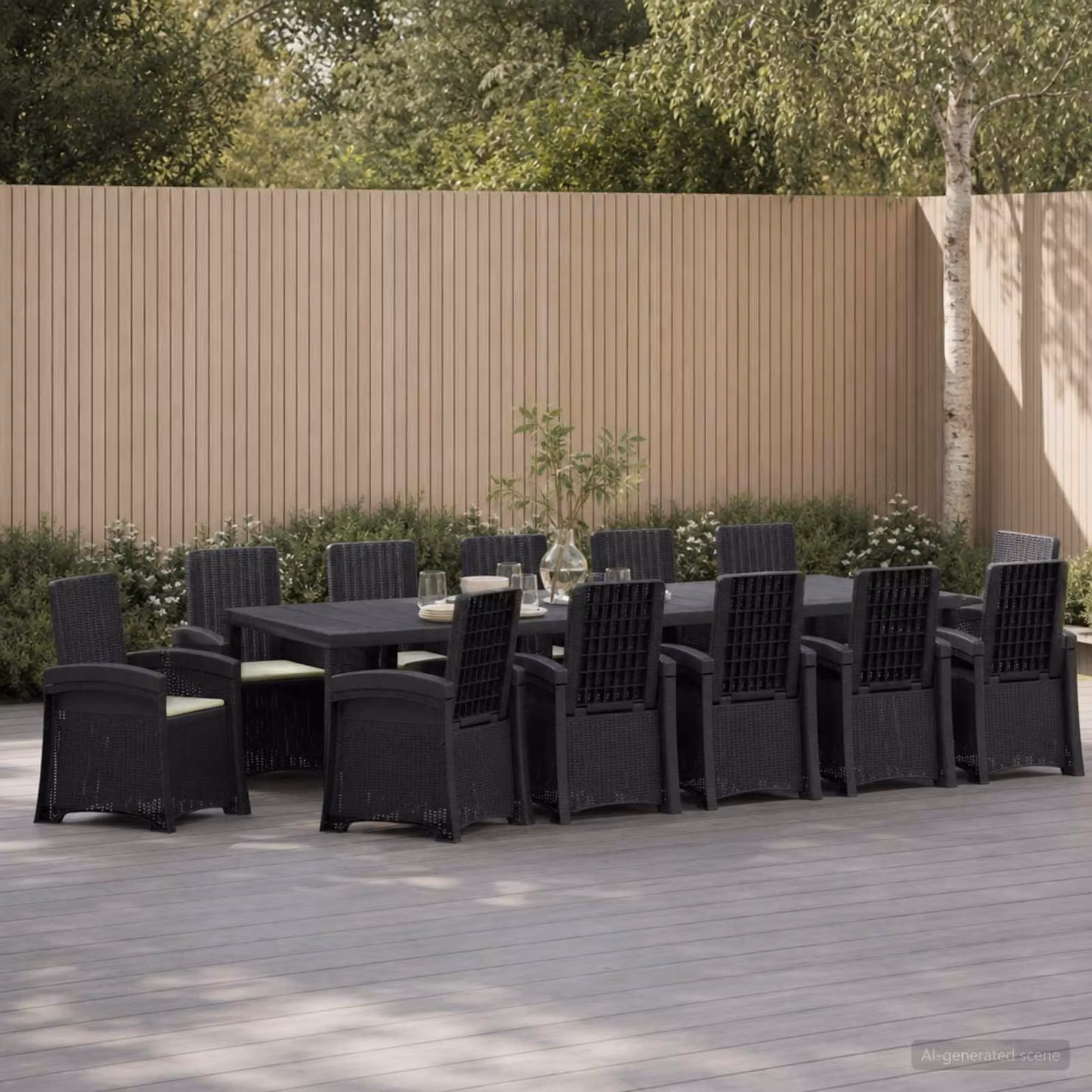 Set da pranzo per giardino e terrazza vidaXL in polyrattan da 14 pezzi, colore antracite e beige