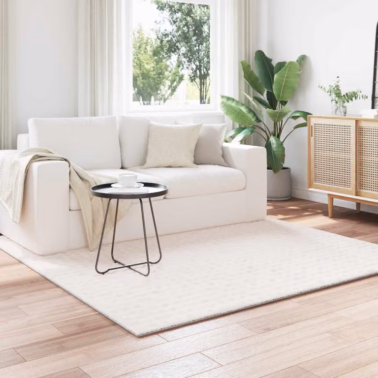 Tappeto Quadrato SIROLO vidaXL Crema in Poliestere Lavabile e Antiscivolo 240 x 240 cm