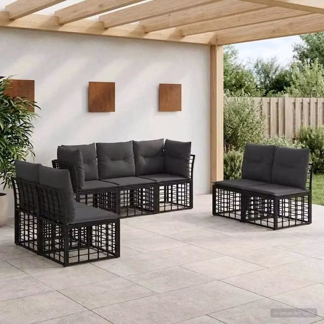 Set di divani da esterno Nero Poliestere 3437433