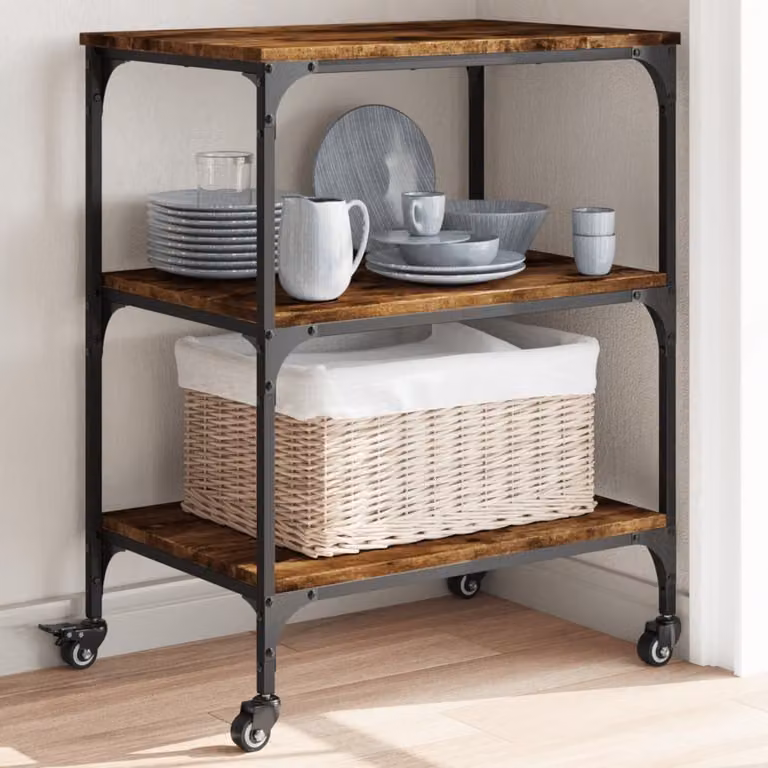 vidaXL Carrello da Cucina in Legno e Metallo Stile Industrial, Colore Rovere Fumo, L/P/H: 60 x 41 x 76 cm