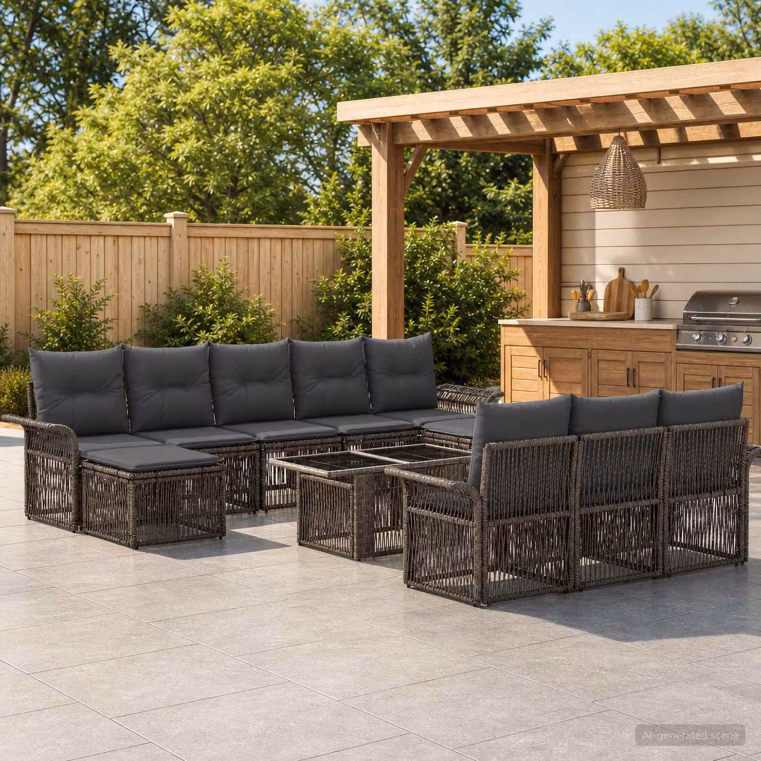 Set Divano da Giardino vidaXL 11 Pezzi in Polyrattan Grigio e Antracite con Cuscini e Tavolino