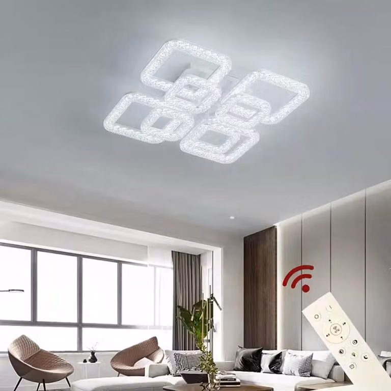 Lampada a soffitto LED DXF-4+4, 54 cm. Lampada a soffitto, luce regolabile con telecomando. Possibilità di regolare il colore e l'intensità della luce, dimmerabile. Lampada a LED per soggiorno. Lampada a soffitto LED