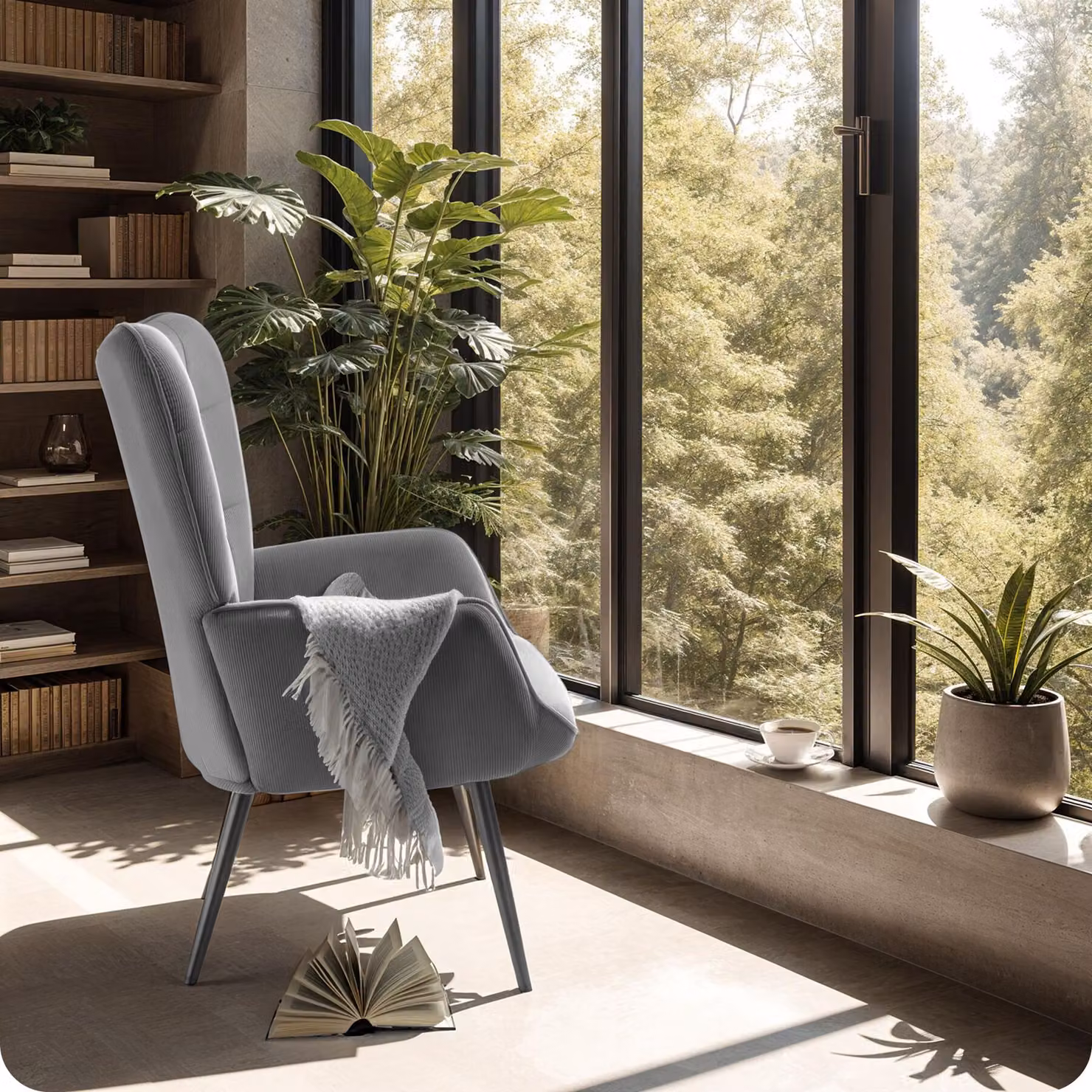 Poltrona Hygge tectake in velluto antracite e nero con struttura in metallo e legno, ideale per il tuo living – 2