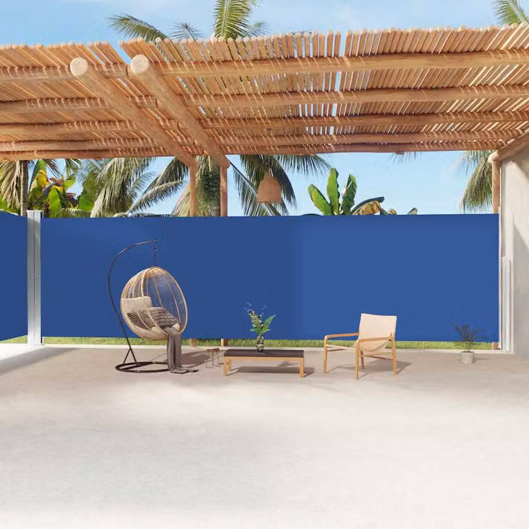 Tenda da Sole Laterale Retrattile vidaXL in Poliestere Blu L: 1200 cm, H: 220 cm