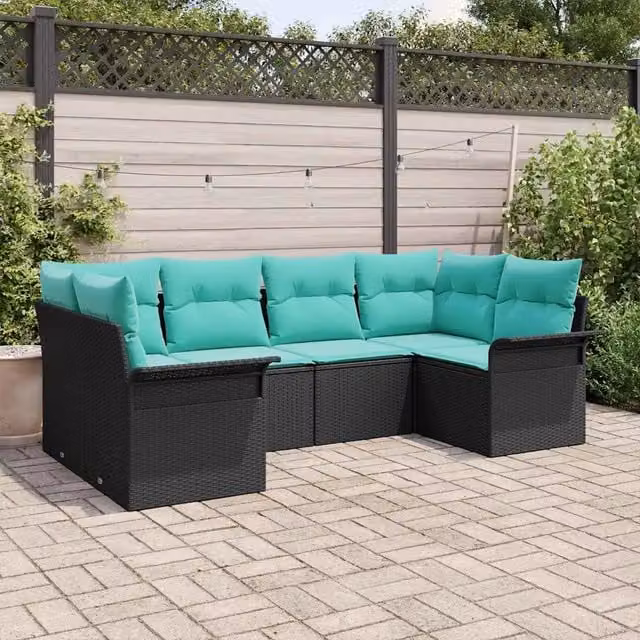 Set Divano da Giardino 6 pz Nero Poly Rattan 3354175