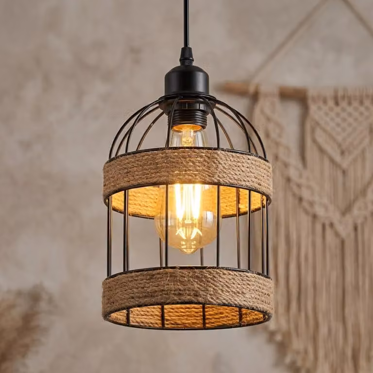 Lampada a sospensione boho da 140 cm, lampada a sospensione LED con paralume in metallo nero, lampada da sala da pranzo a 1 luce con attacco E27, ideale per soggiorno, sala da pranzo e ristorante
