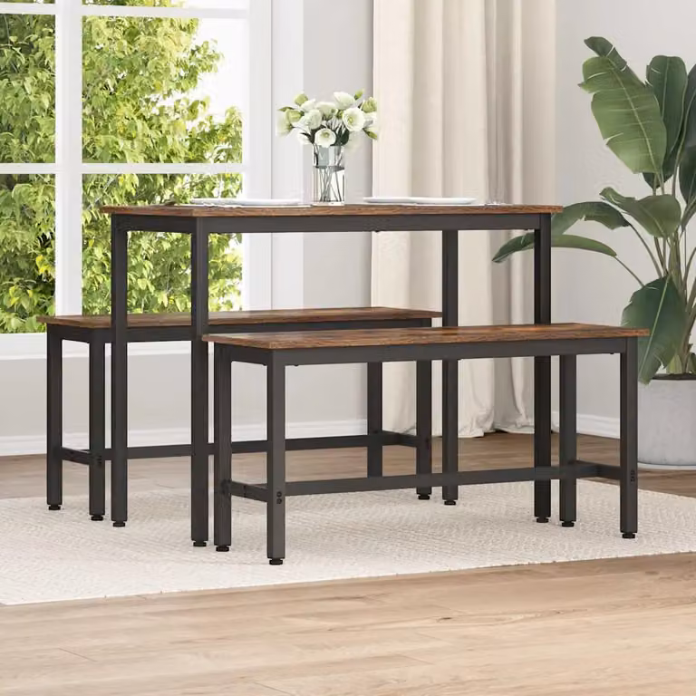 Panchina da pranzo moderna vidaXL in metallo e MDF, colore marrone, L 100 x P 32,5 x H 48,5 cm