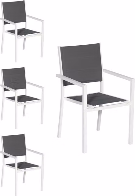 Set di 4 sedie imbottite in alluminio bianco - textilene grigio