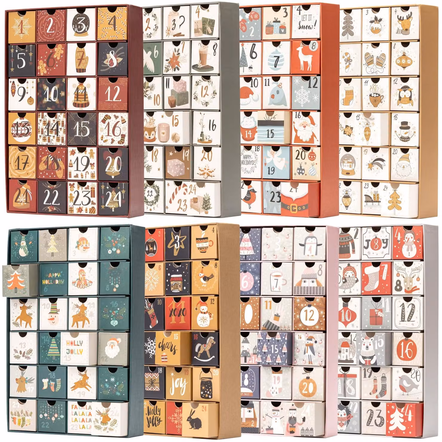 Calendario dell'Avvento vuoto con 24 cassetti, riutilizzabile, colore grigio