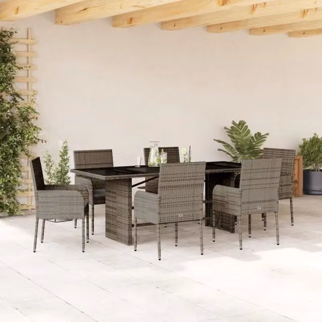 Set da Pranzo da Giardino 7 pz con Cuscini in Polyrattan Grigio 3213508