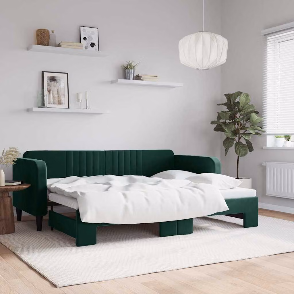 vidaXL Divano Letto con Letto Estraibile in Velluto Verde, L 223 x P 90 x H 75 cm, Dimensioni Letto: 80 x 200 cm
