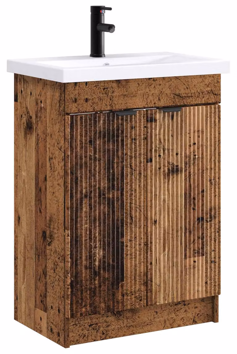 Set di mobili da bagno in legno effetto invecchiato, dimensioni 56 x 37,5 x 81 cm