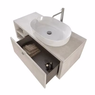 Mobile bagno sospeso INBAGNO grigio con cassetto e vano a giorno, completo di lavabo, specchio con illuminazione LED e finitura opaca, L: 110 cm – 2