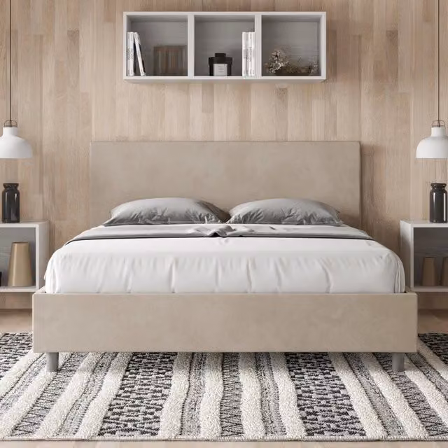 Letto Matrimoniale alla Francese con Contenitore Ityhome Adele in Microfibra Beige L/P/H: 165 x 202 x 106 cm