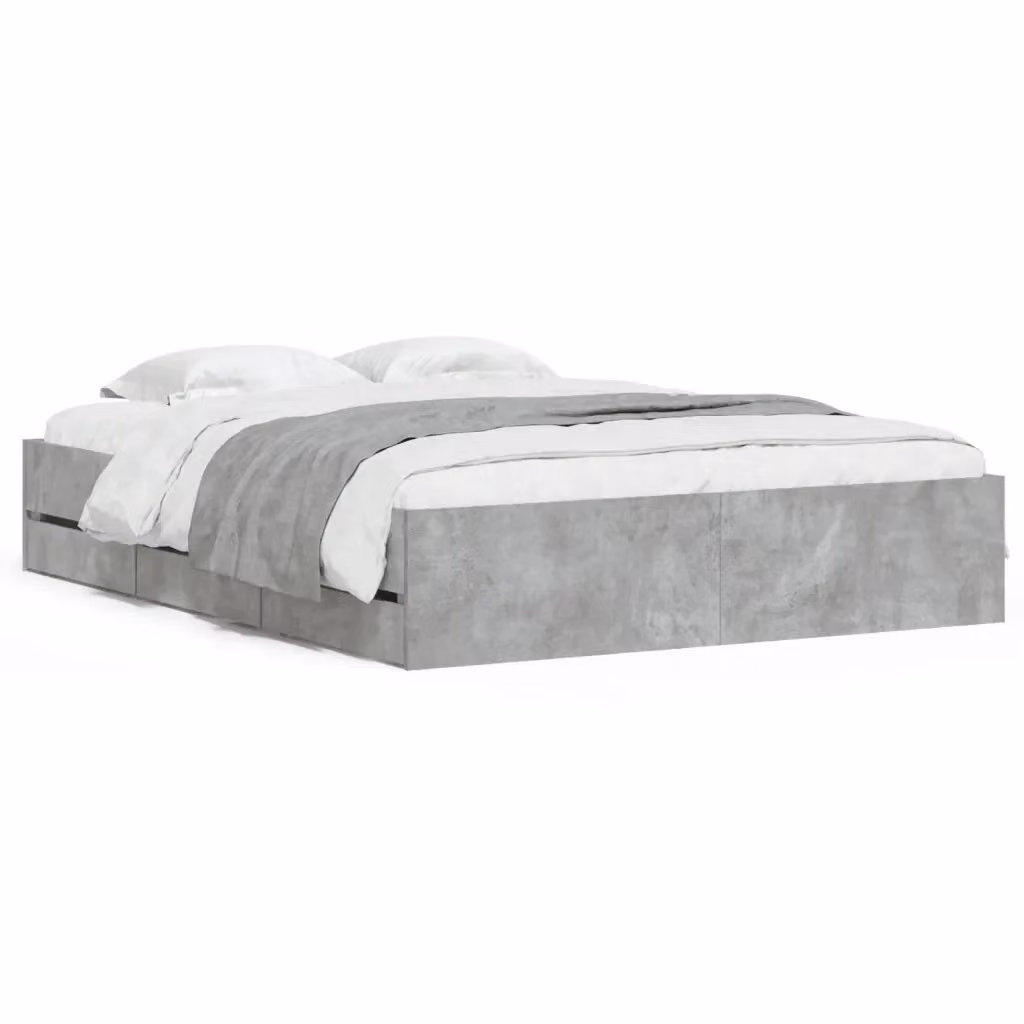 vidaXL Giroletto con Cassetti in Legno Multistrato Grigio Cemento 150x200 cm – 2