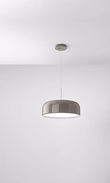 Lampada a Sospensione in Metallo Tortora Lucido con LED Integrato CCT Dimmerabile, Diametro 48,5 cm, Altezza Regolabile fino a 318 cm - Perenz
