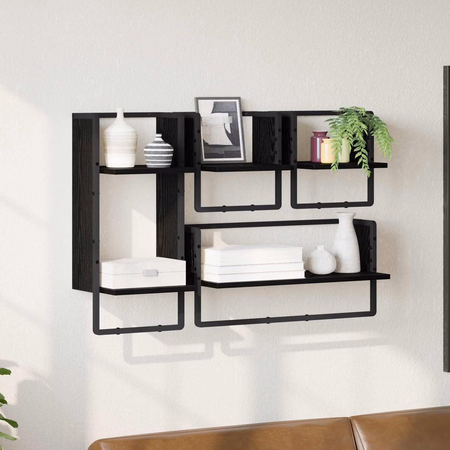 Set di 4 mensole da parete vidaXL moderne in MDF e metallo, colore nero, L 65 x P 25 x H 30 cm
