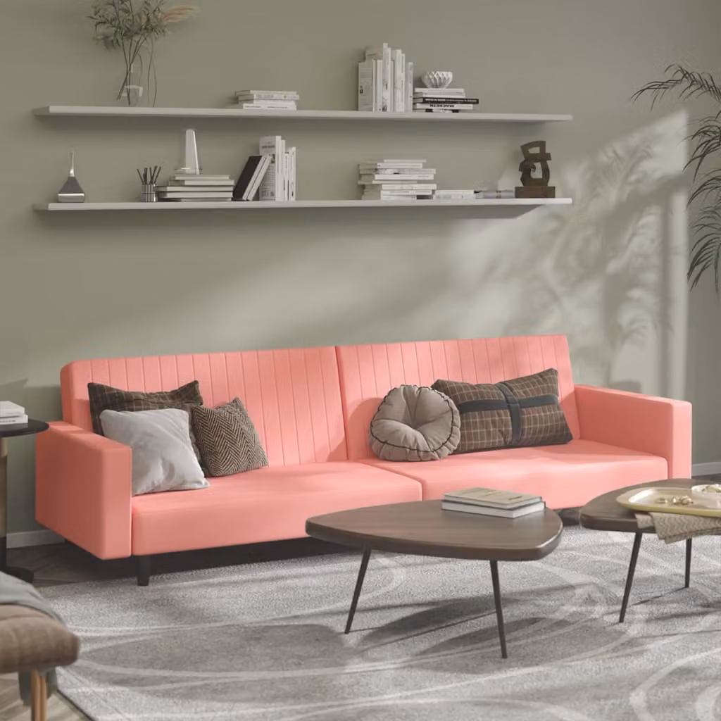 vidaXL Divano Letto Click-Clack a 2 Posti in Velluto Rosa con Struttura in Legno Solido