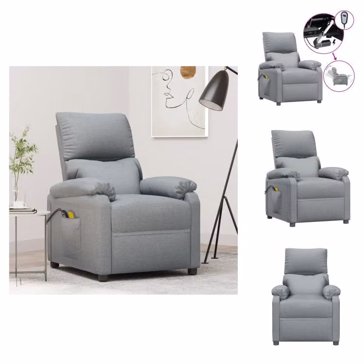 vidaXL Sedia da massaggio elettrica in tessuto grigio chiaro - Sedia da massaggio