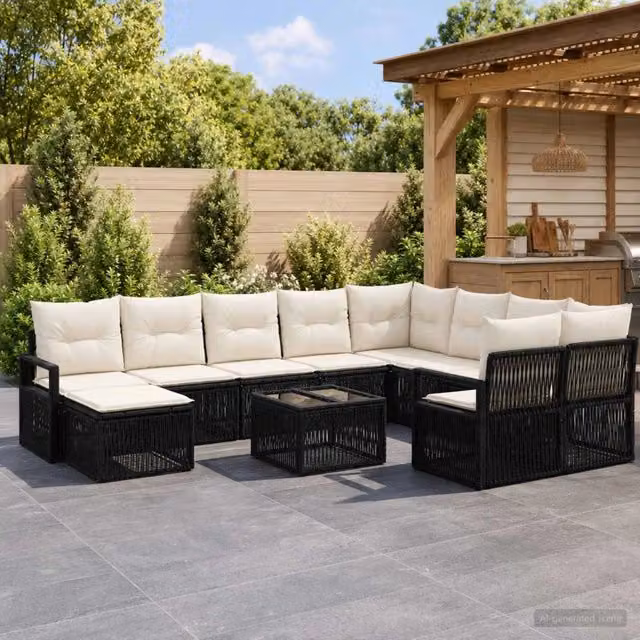 Set Divano da Giardino 11 pz Nero polyrattan 3435907