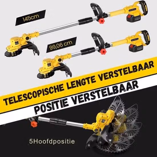 Diserbatore elettrico - Spazzola per erbacce - Spazzola articolata - Decespugliatore - Tagliaerba a batteria - La consegna comprende: batteria, lame, coltello, guanti e caricabatterie