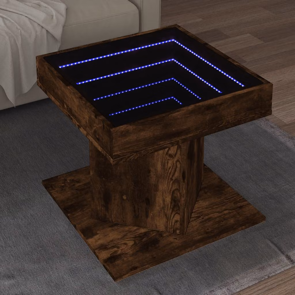 Tavolino da salotto moderno vidaXL in legno rovere color marrone con illuminazione LED, L 50 cm x P 50 cm x H 45 cm