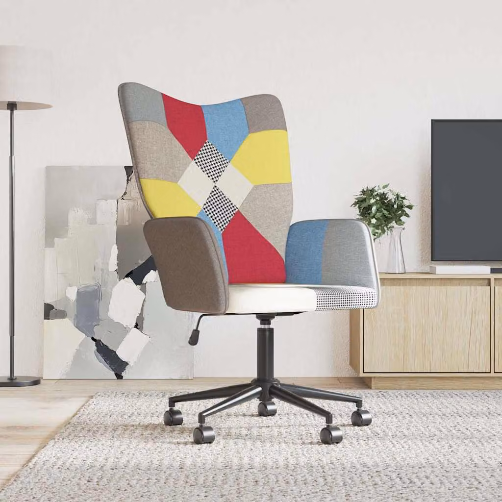 Sedia Relax vidaXL in Tessuto Patchwork Multicolore con Ruote e Sedia Girevole 360 Gradi