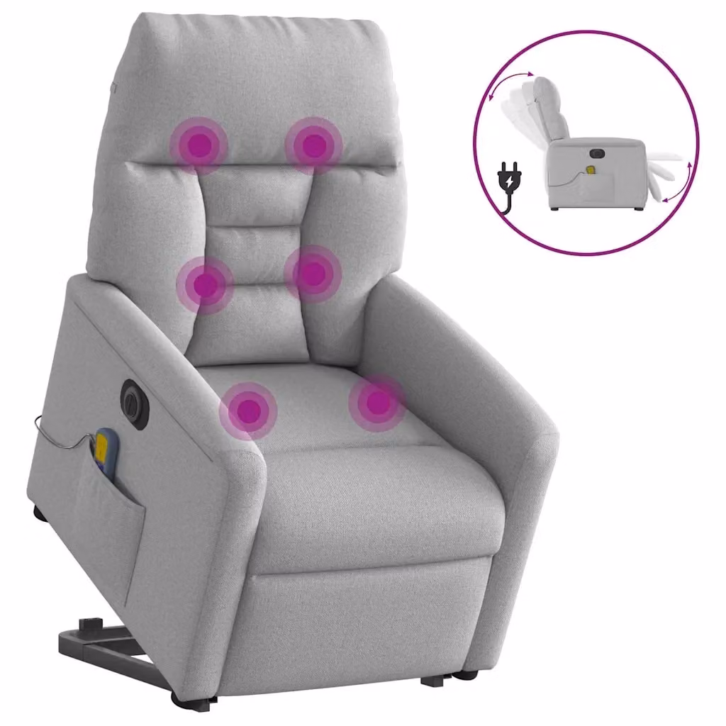 Poltrona Alzapersona Elettrica con Massaggio vidaXL Grigio con Braccioli e Rivestimento in Tessuto – 2