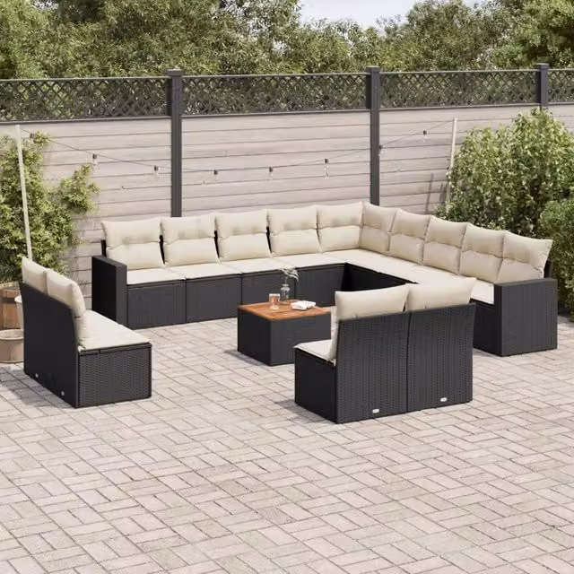 Set di Divani da Giardino VIDAXL a Forma di U in Polyrattan Nero con Cuscini – 1