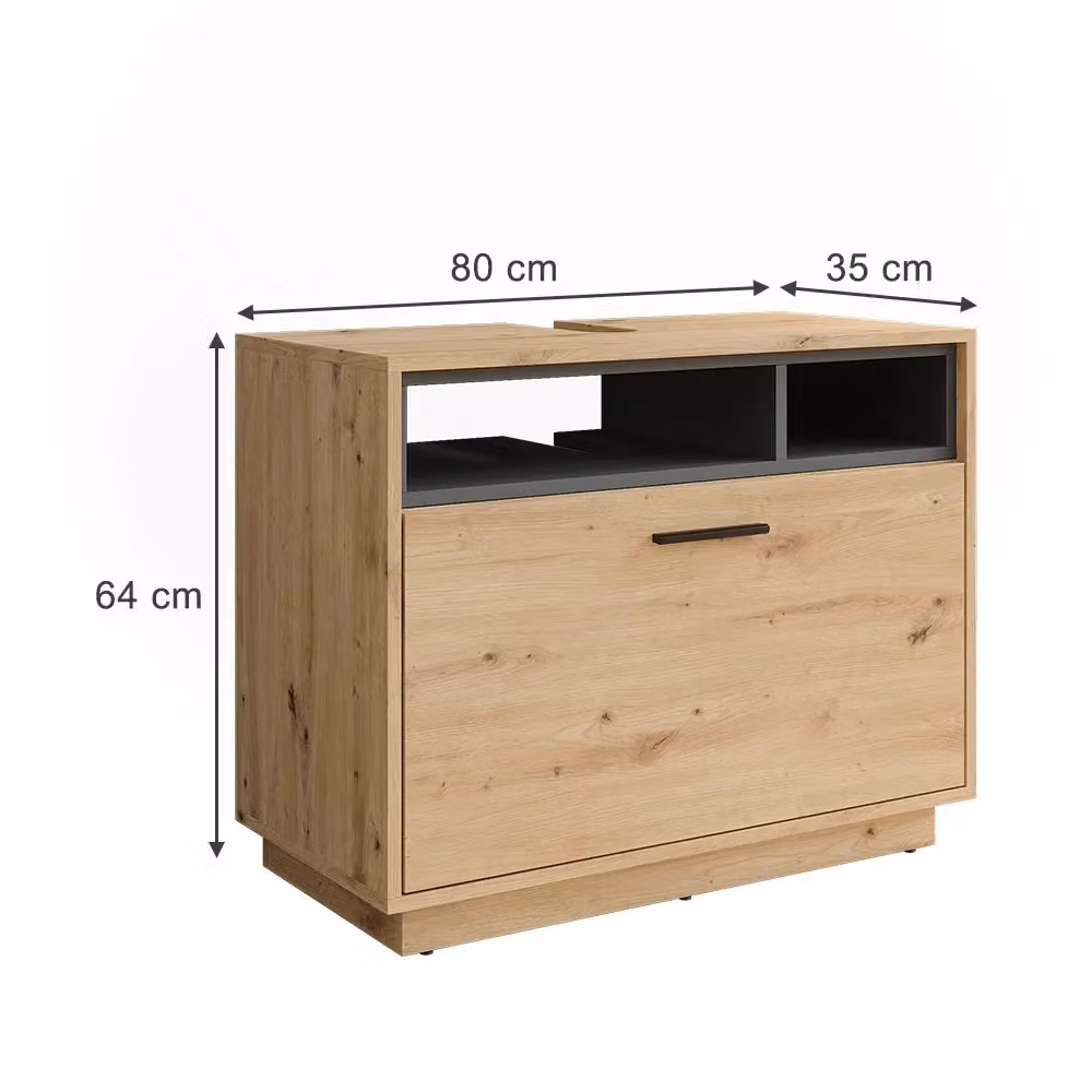 Mobiletto da bagno Beatrice Vicco in rovere e antracite con cassetti e ripiani L: 80 cm, P: 64 cm, H: 35 cm – 2