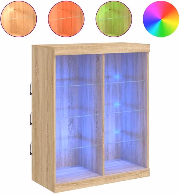 Credenza moderna con luci LED in Rovere Sonoma, ideale per soggiorno o sala da pranzo, L: 81 cm, P: 37 cm, H: 100 cm