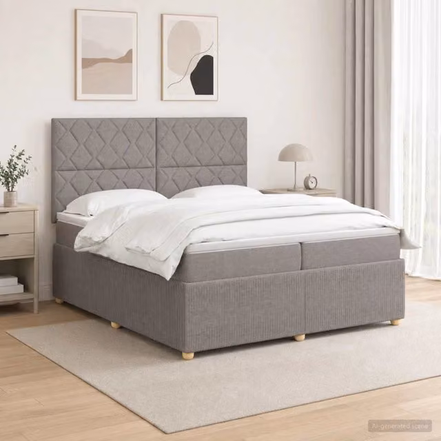 Letto box spring con materasso ibrido vidaXL in tessuto beige e grigio L/P/H: 200 x 200 x 140,5 cm