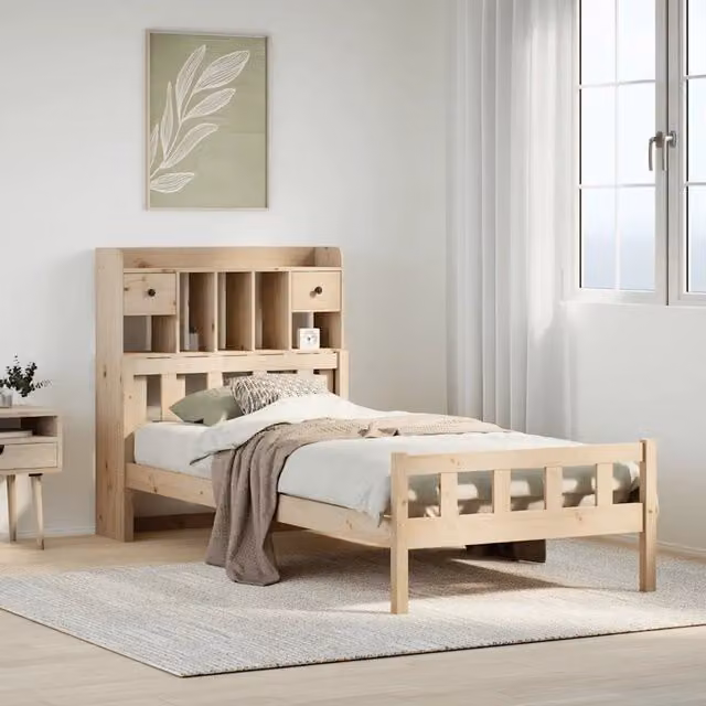 Letto Libreria VIDAXL in Legno Massello di Pino Marrone con Cassetti, Dimensioni: 190 x 90 cm
