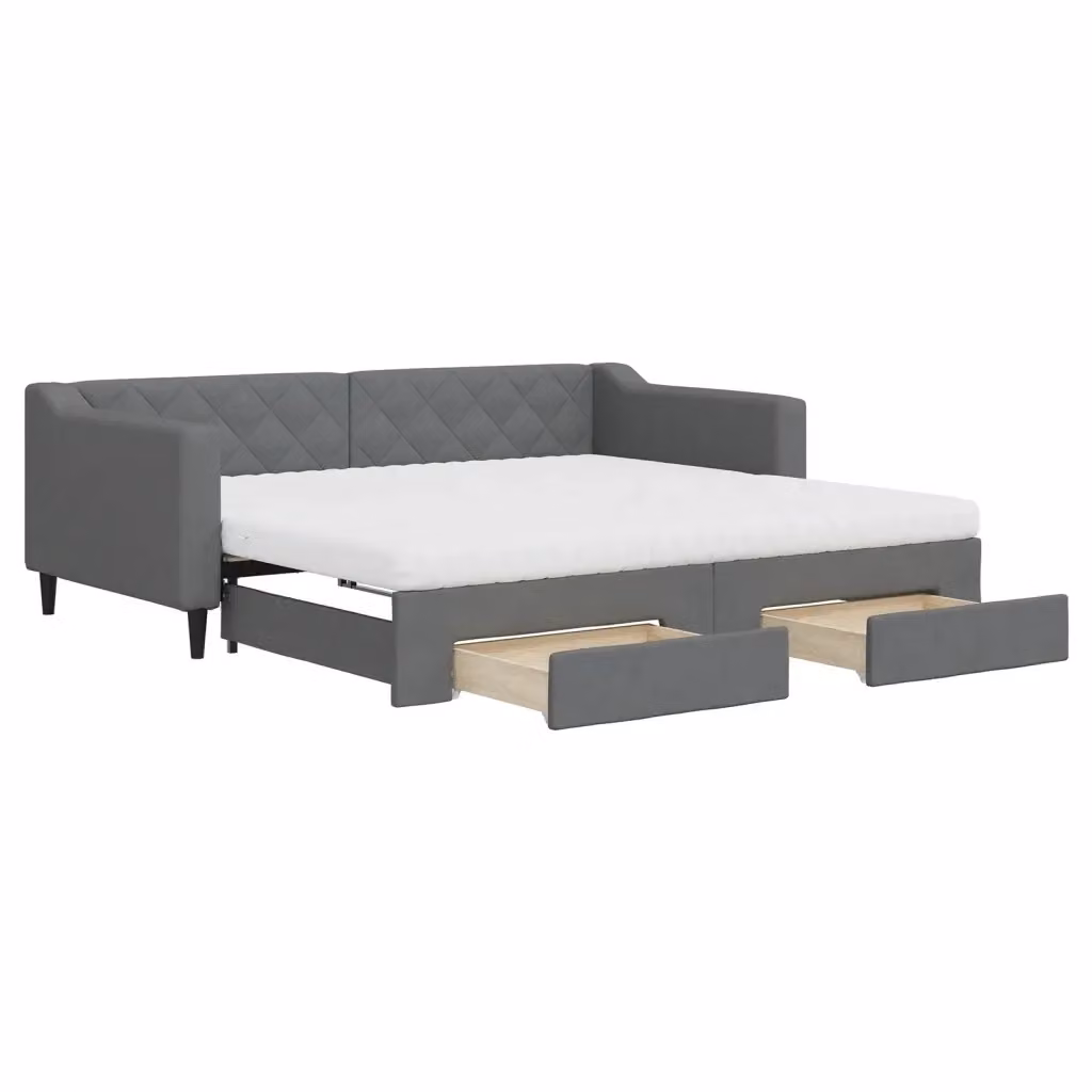 Divano Letto Estraibile con Cassetti vidaXL in Tessuto Grigio per Soggiorno e Camera da Letto L/P: 90 x 190 cm – 2