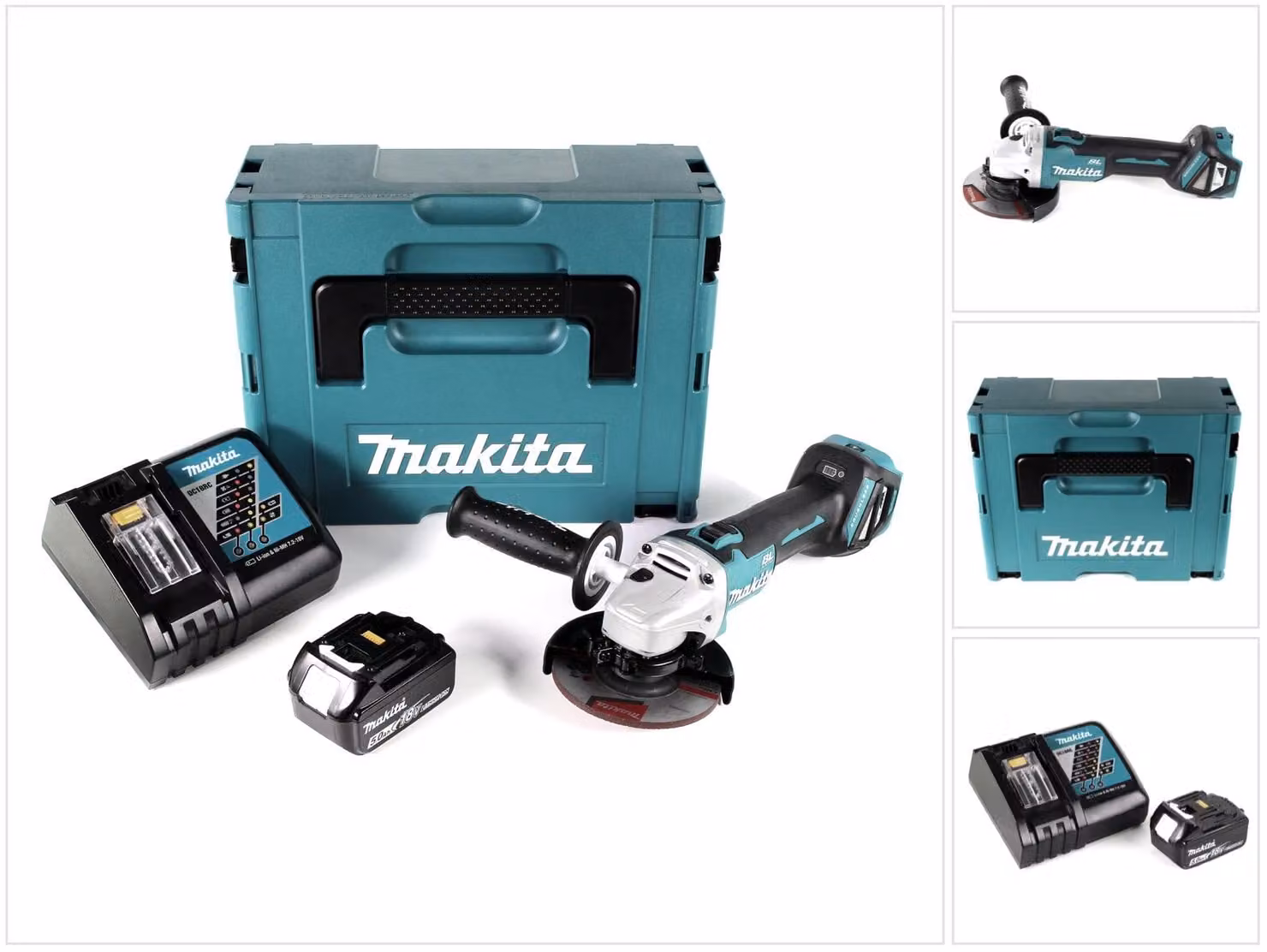 Makita DGA 511 RT1J Smerigliatrice angolare a batteria 18V 125 mm in valigetta Makpac + 1x Batteria 5,0 Ah + Caricatore rapido