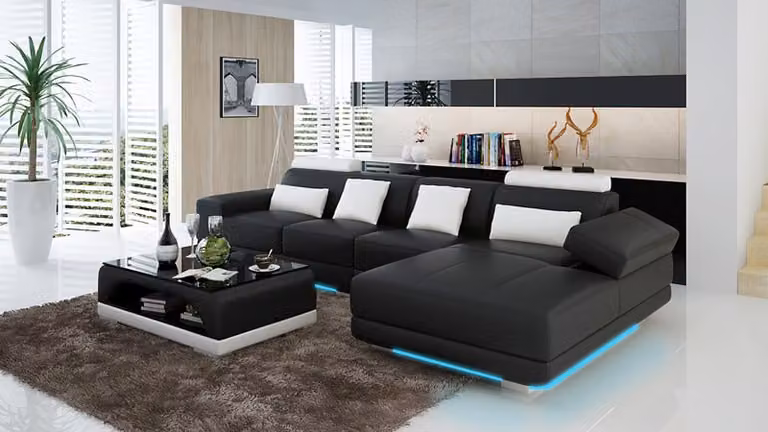 Ledersofa Couch Wohnlandschaft Ecksofa Eck Garnitur Design Modern Sofa G8034C