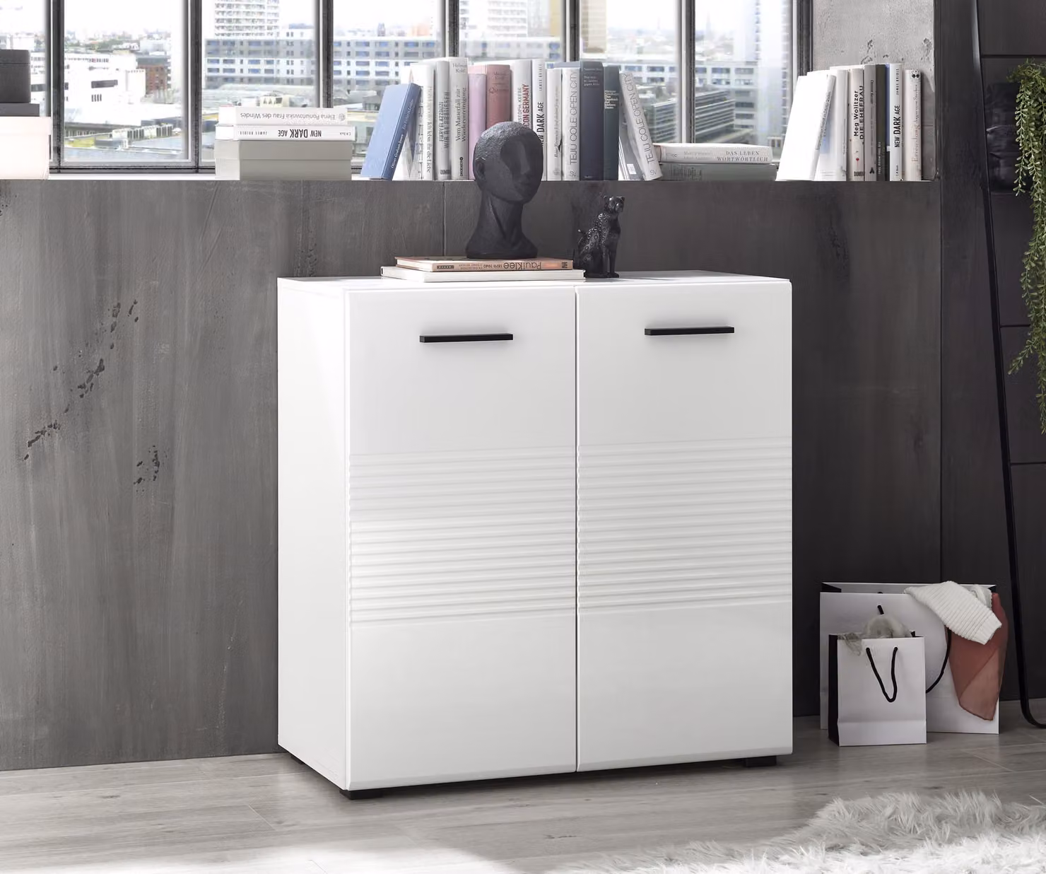 Cassettiera >BC 1065< in MDF bianco lucido - 80x83x40cm (LxAxP)