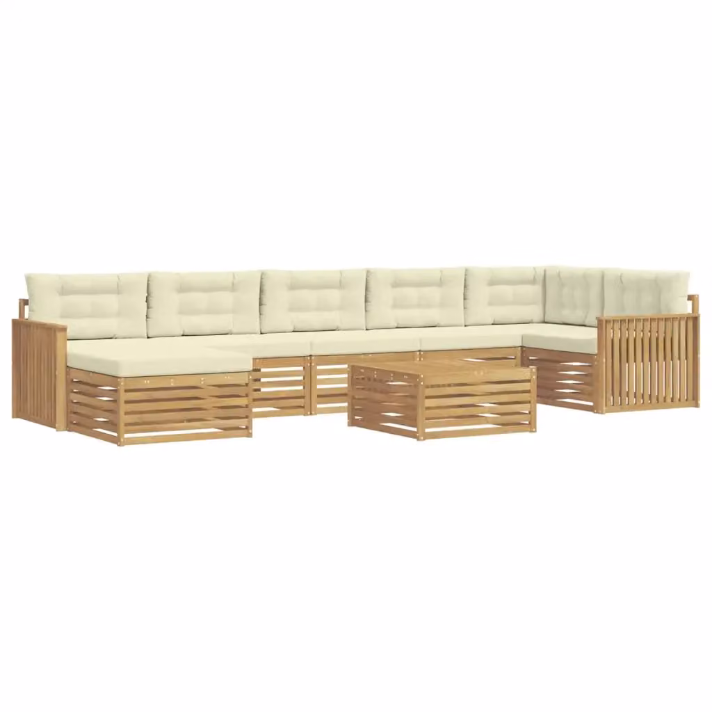 Set di divani da esterno a L vidaXL in legno di acacia con cuscini Bianco e Beige – 2