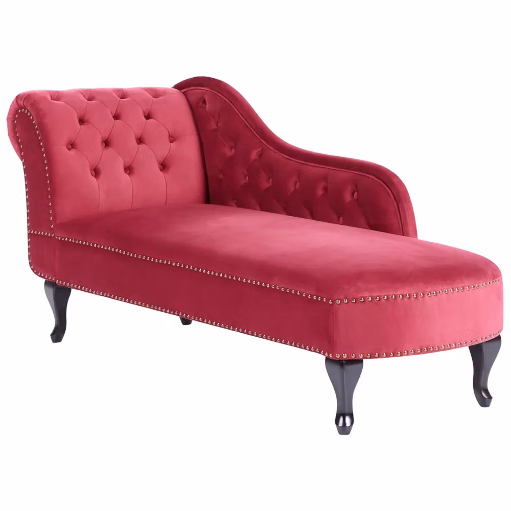 Chaise longue Beliani in velluto rosso bordeaux stile Chesterfield con versione sinistra L/P/H: 169 x 65 x 79 cm – 2