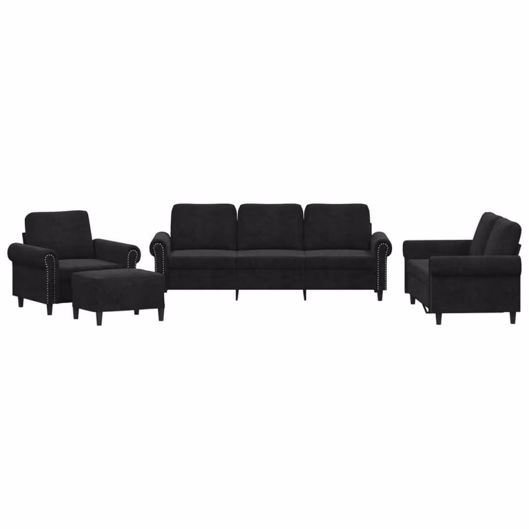 Set di Divani 4 pz con Cuscini Nero in Velluto