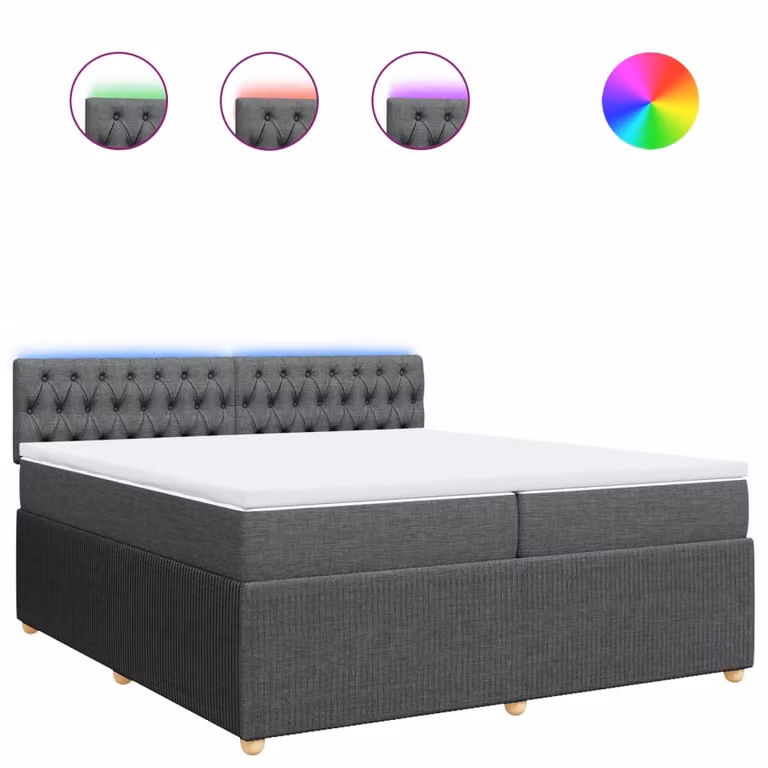 Giroletto a Molle con Materasso Grigio Scuro 200x200 cm Tessuto