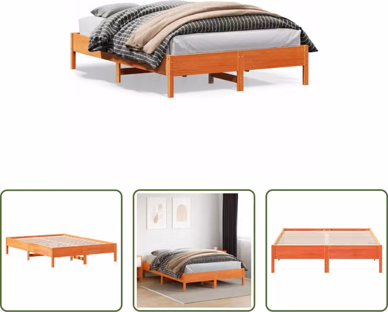 The Living Store letto in legno massiccio cera marrone 120x200 cm pino